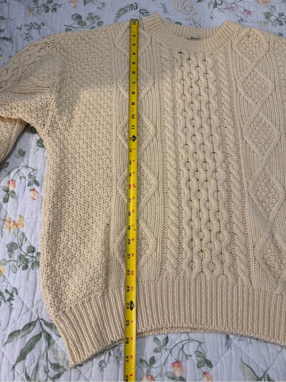 Vintage L.L. Bean Fisherman Cream 100% Wool Chunky Knit Sweater Oversized XL - Picture 6 of 7